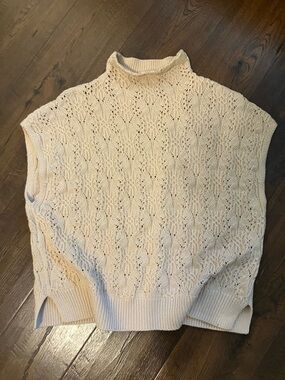 Free People Cream Openwork Knit Turtleneck Sweater Vest